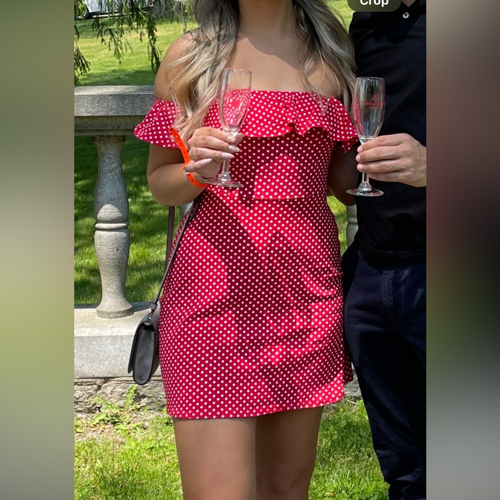 Red Polka Dot Bardot Frill Skater Dress